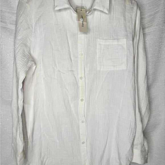 Francesca's Collections Tops - Francesca's Collections White Textured Cotton Button-Down Shirt